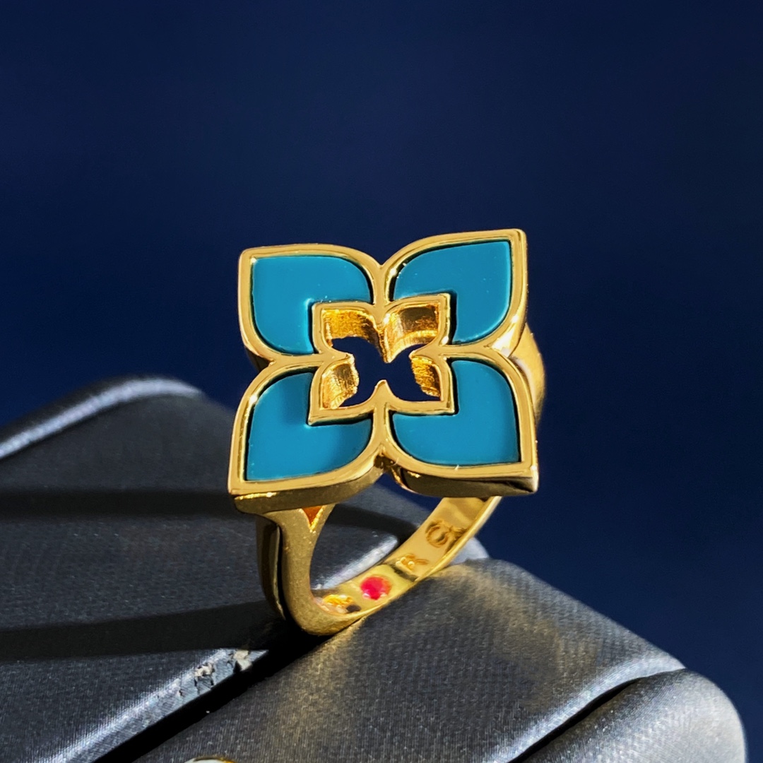 Roberto Coin Love in Verona ring yellow gold with pink opal onyx lapis lazuli turquoise malachite mother of pearl inlay 57