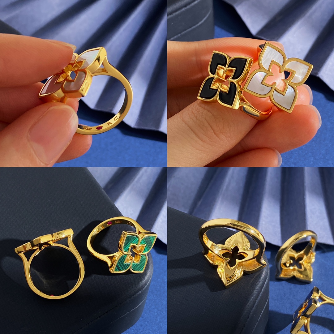 Roberto Coin Love in Verona ring yellow gold with pink opal onyx lapis lazuli turquoise malachite mother of pearl inlay 57