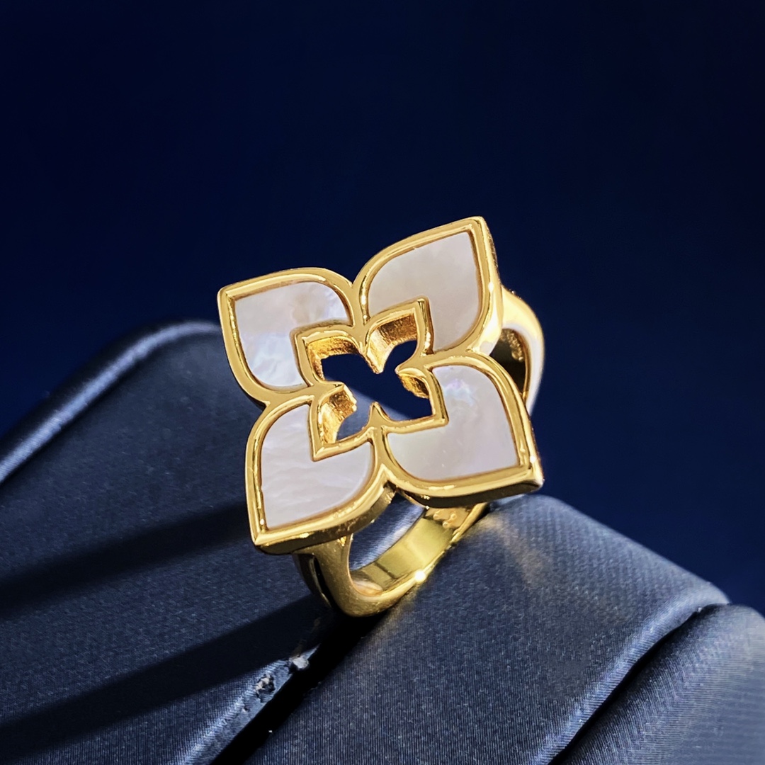 Roberto Coin Love in Verona ring yellow gold with pink opal onyx lapis lazuli turquoise malachite mother of pearl inlay 57