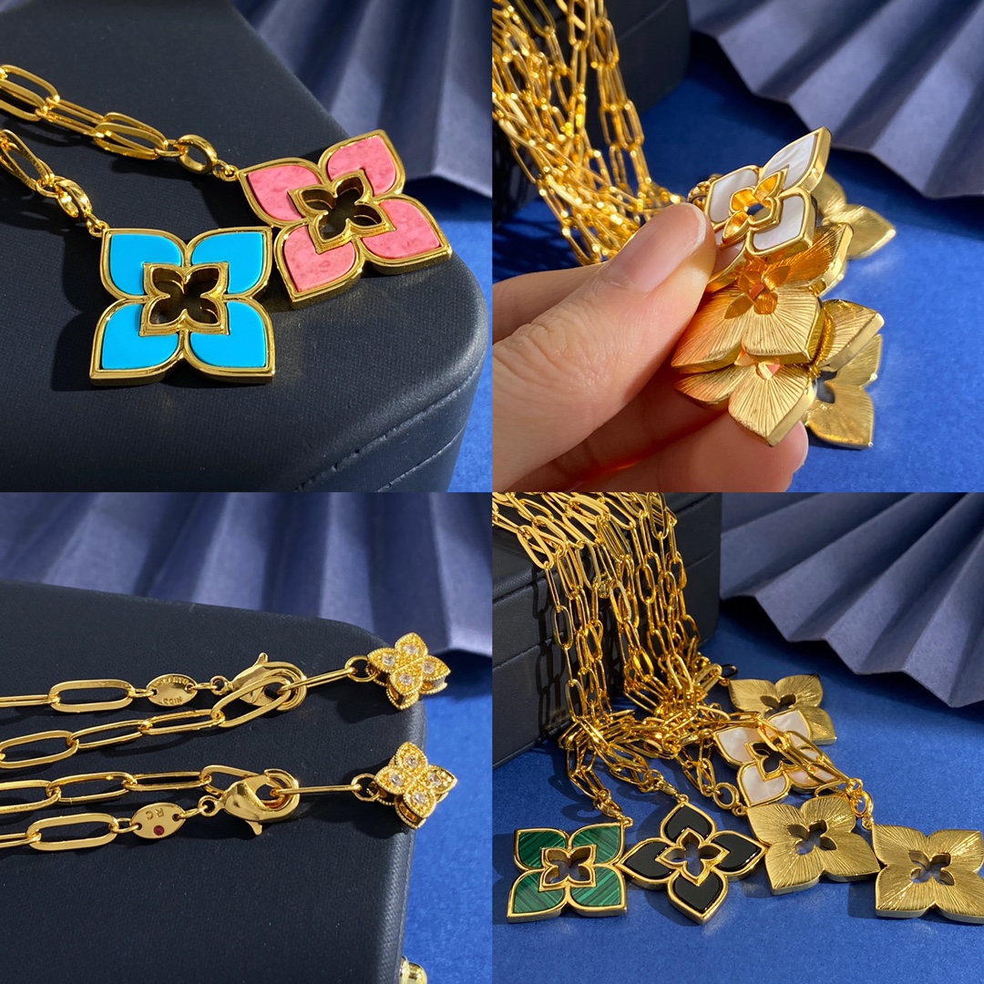 Collana Roberto Coin Love in Verona Oro giallo con intarsio in rodonite rosa 75 cm