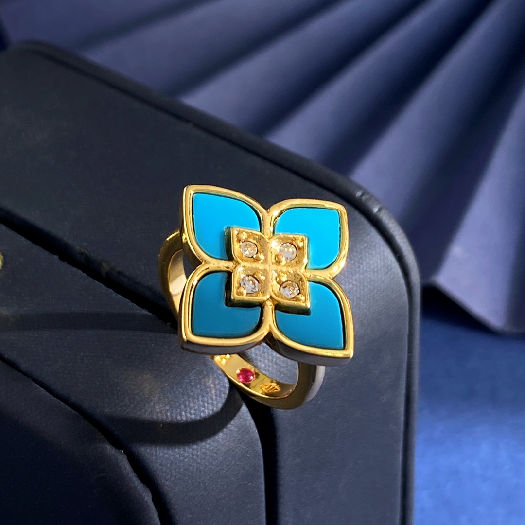 Anel Roberto Coin Love in Verona Ouro amarelo com diamante malaquita e detalhes exclusivos em rubi 58