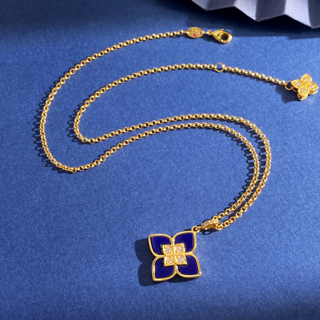 Roberto Coin Love in Verona necklace 18k rose gold blue lapis lazuli diamond 42cm