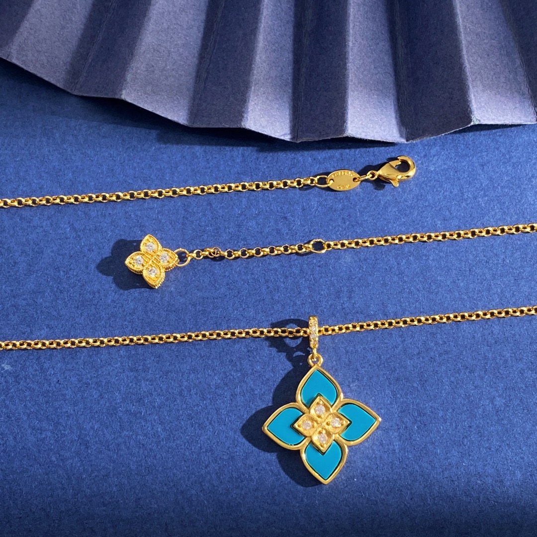 Roberto Coin Love in Verona necklace 18k rose gold blue lapis lazuli diamond 42cm