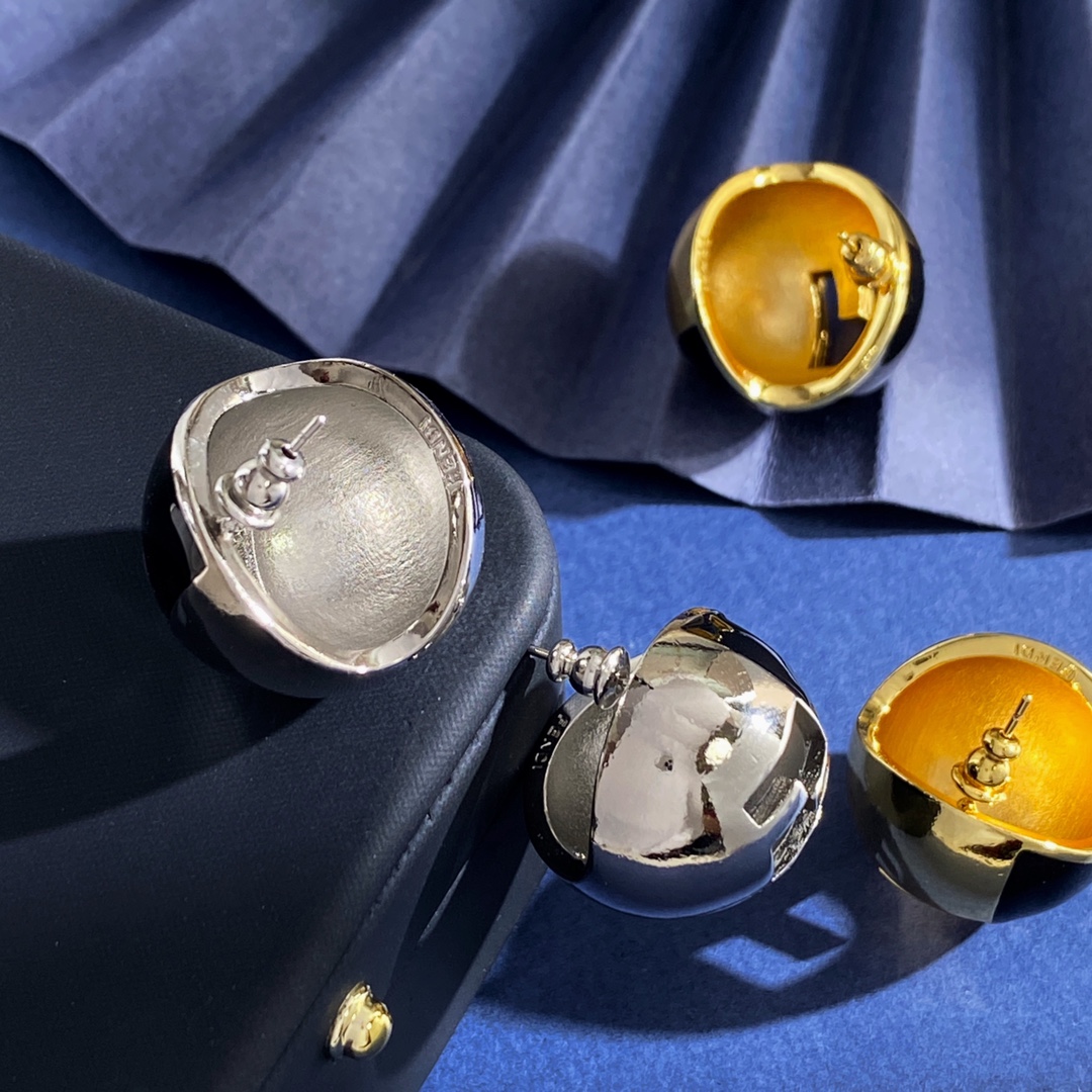 Fendi FF Logo Dome Stud Earrings earrings Gold-tone metal with black enamel silver-tone variant also available 2 5cm diameter