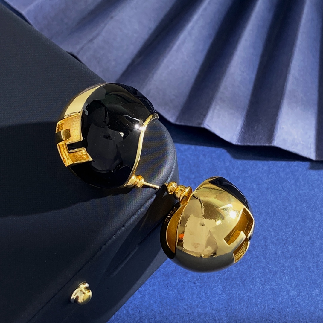 Fendi FF Logo Dome Stud Earrings earrings Gold-tone metal with black enamel silver-tone variant also available 2 5cm diameter