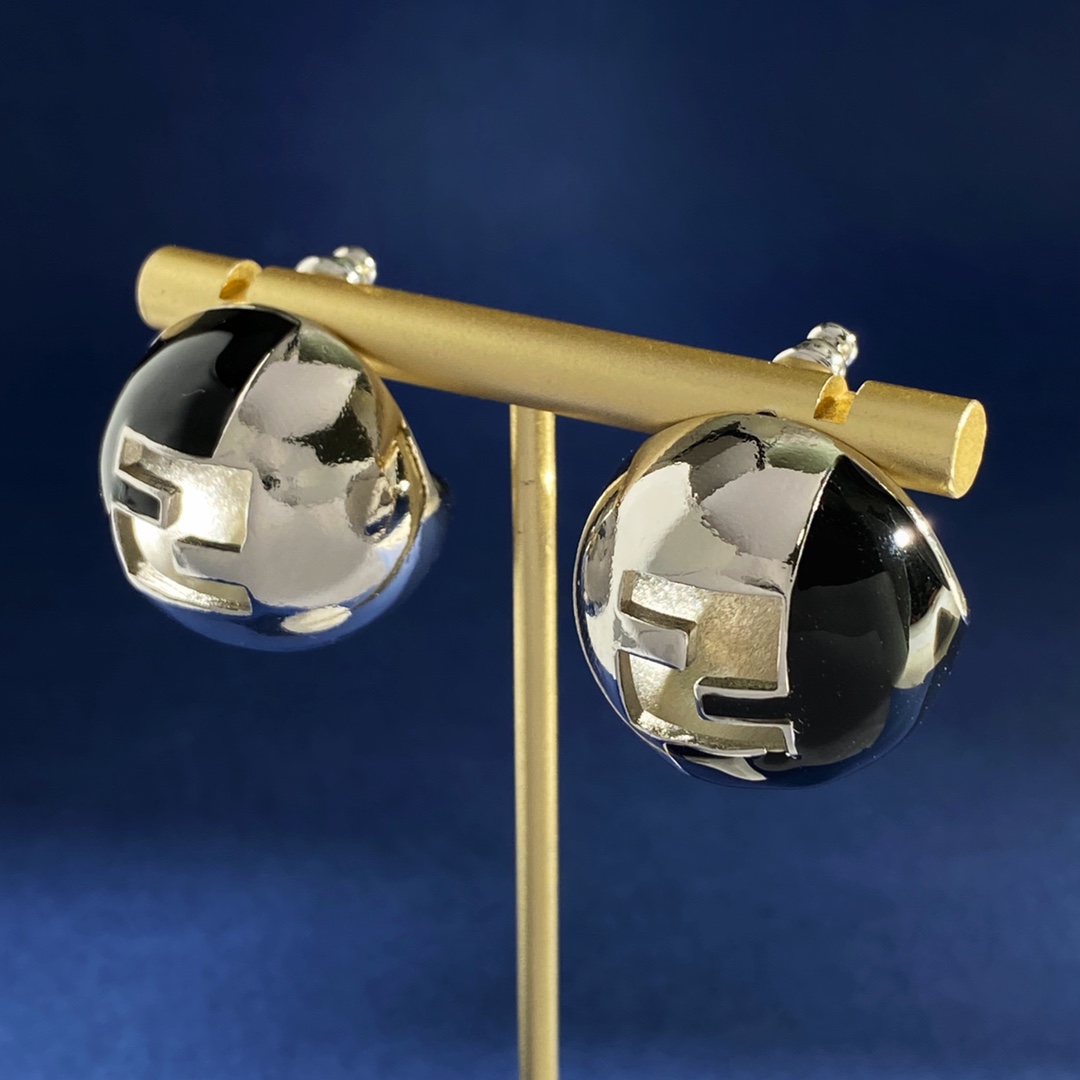 Fendi FF Logo Dome Stud Earrings earrings Gold-tone metal with black enamel silver-tone variant also available 2 5cm diameter