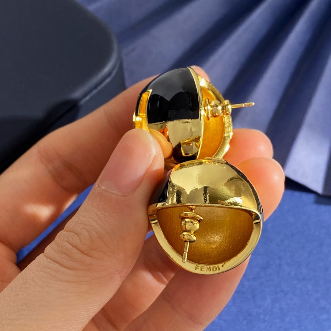 Fendi FF Logo Dome Stud Earrings earrings Gold-tone metal with black enamel silver-tone variant also available 2 5cm diameter
