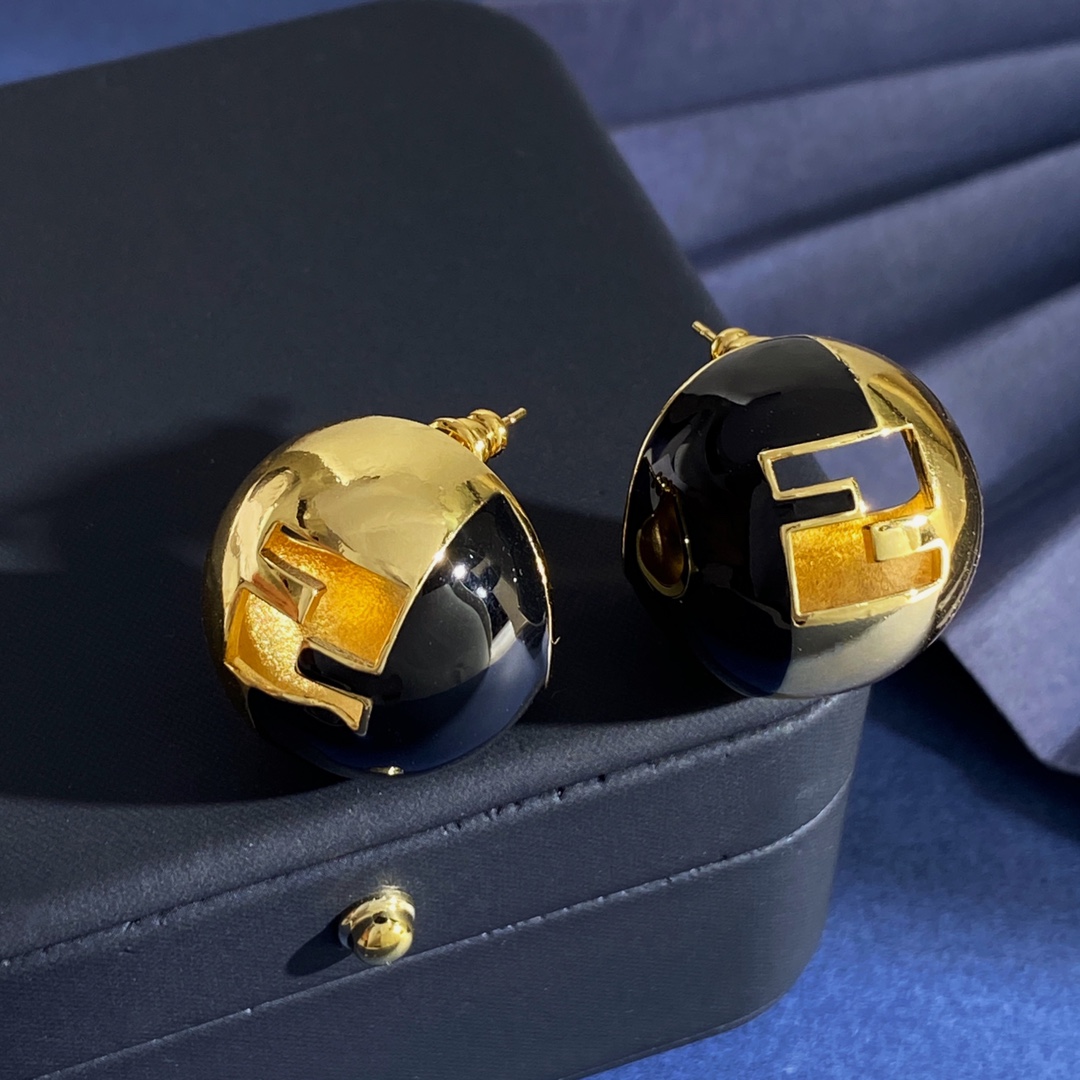 Fendi FF Logo Dome Stud Earrings earrings Gold-tone metal with black enamel silver-tone variant also available 2 5cm diameter