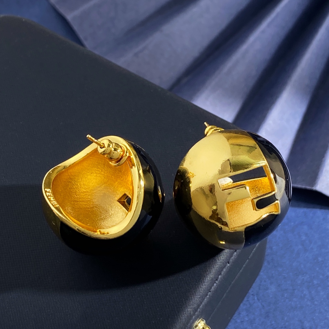 Fendi FF Logo Dome Stud Earrings earrings Gold-tone metal with black enamel silver-tone variant also available 2 5cm diameter