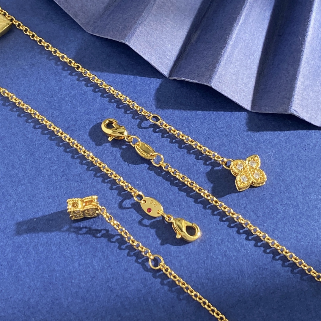 Pulsera Roberto Coin Princesa Veneciana Oro amarillo con malaquita turquesa, rodonita y detalles de diamantes 18cm
