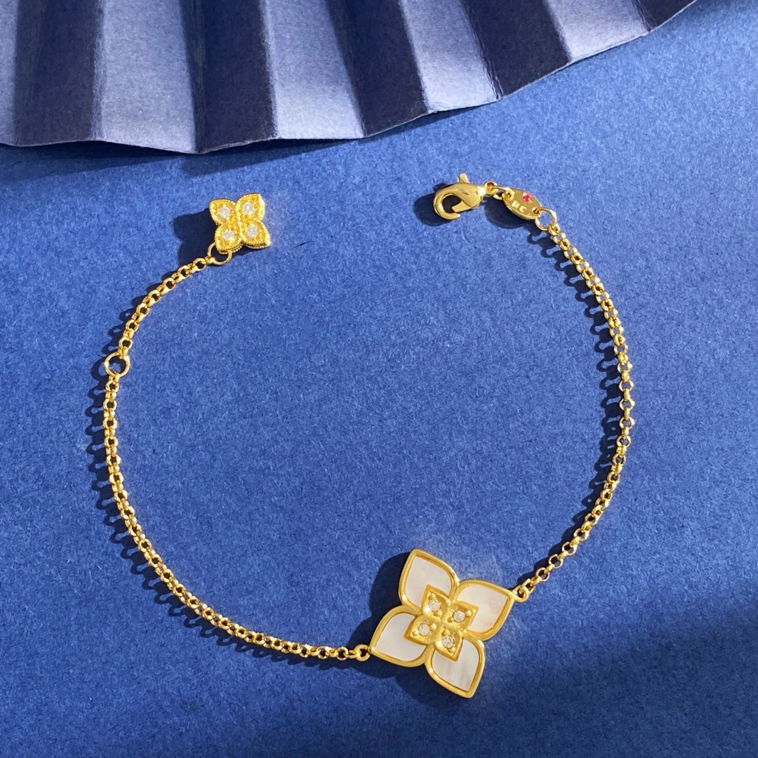 Pulsera Roberto Coin Princesa Veneciana Oro amarillo con malaquita turquesa, rodonita y detalles de diamantes 18cm