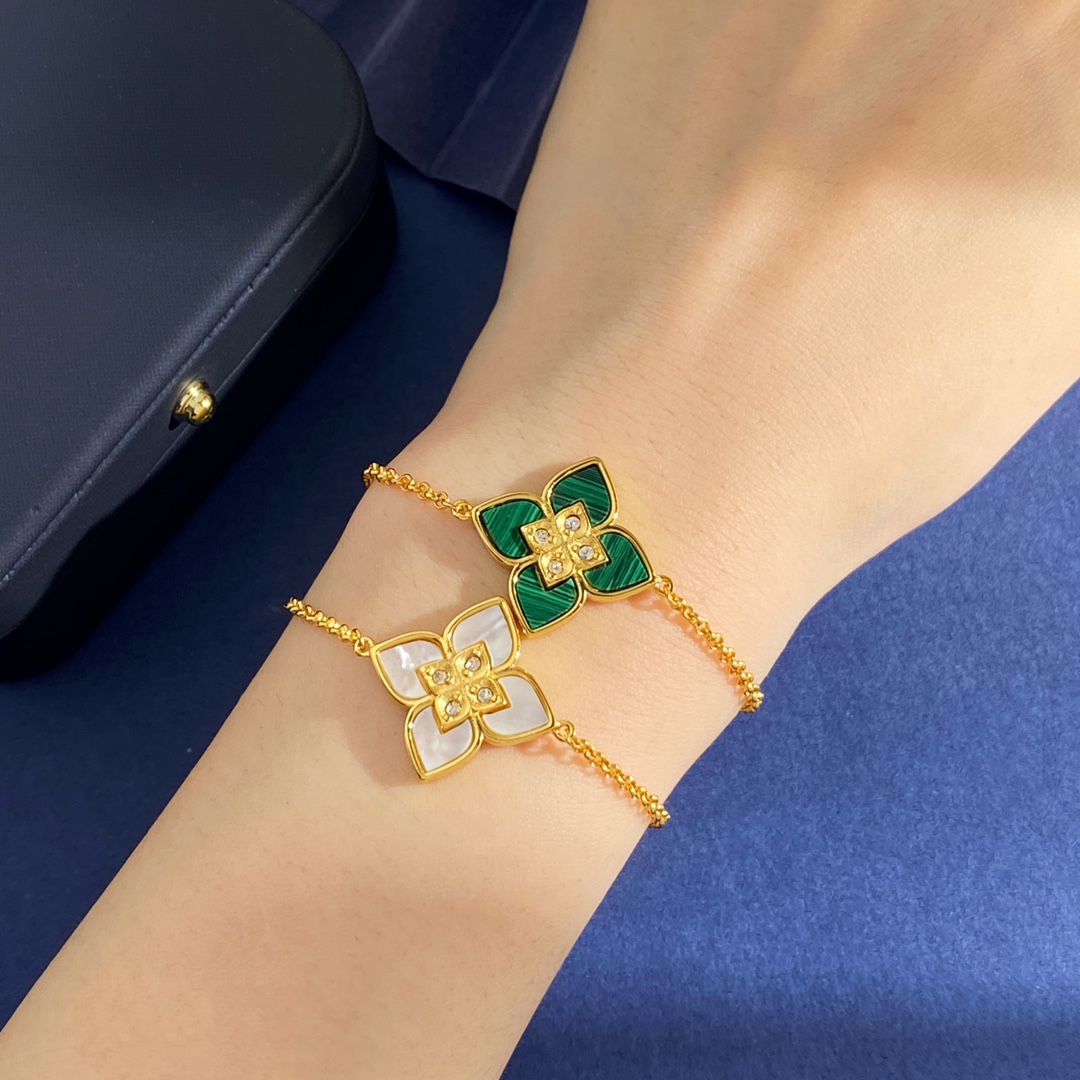 Pulsera Roberto Coin Princesa Veneciana Oro amarillo con malaquita turquesa, rodonita y detalles de diamantes 18cm