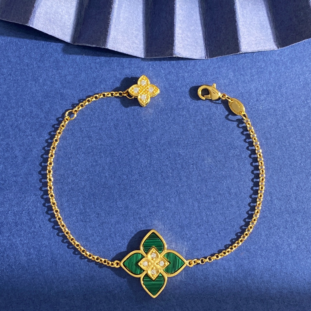 Pulsera Roberto Coin Princesa Veneciana Oro amarillo con malaquita turquesa, rodonita y detalles de diamantes 18cm