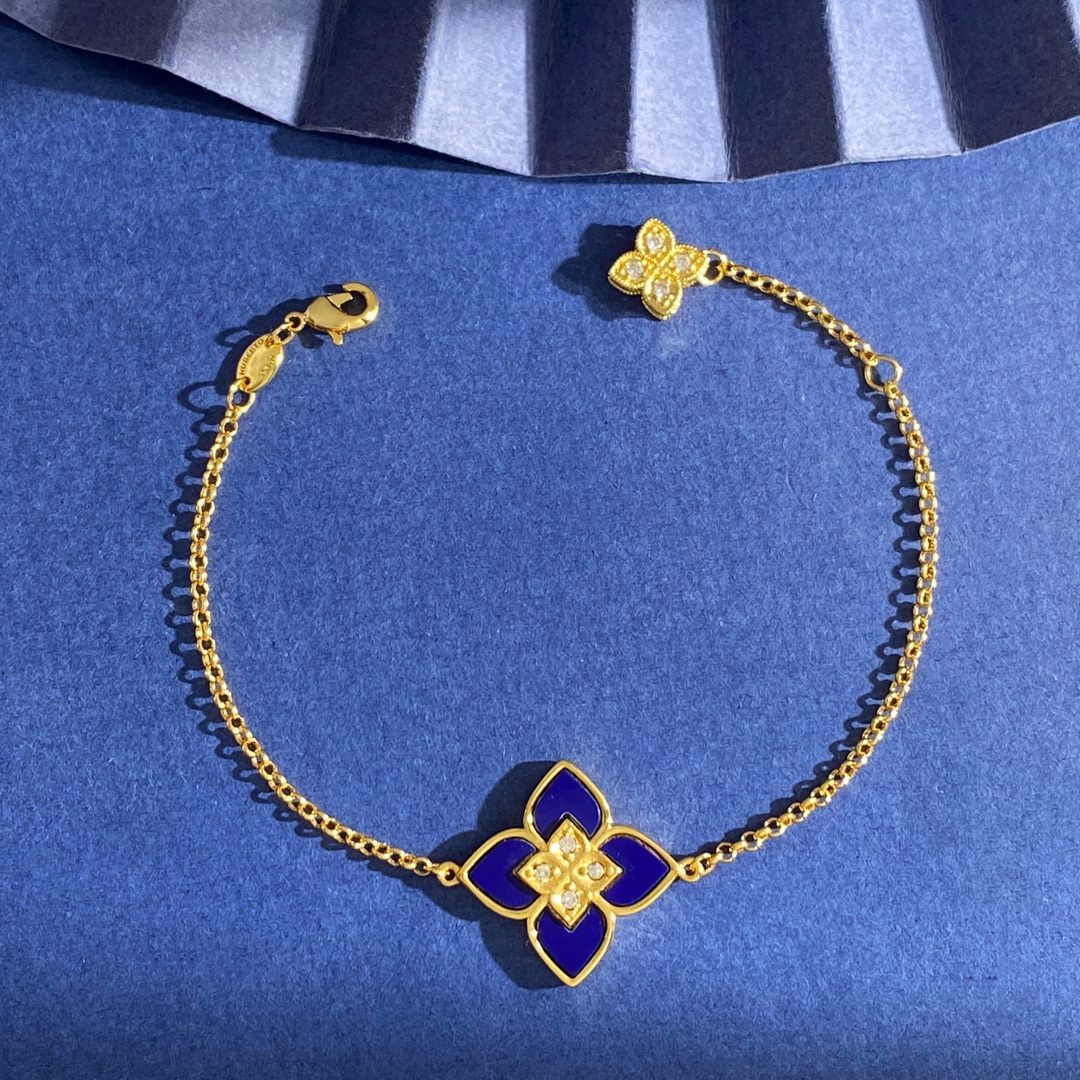 Pulsera Roberto Coin Princesa Veneciana Oro amarillo con malaquita turquesa, rodonita y detalles de diamantes 18cm
