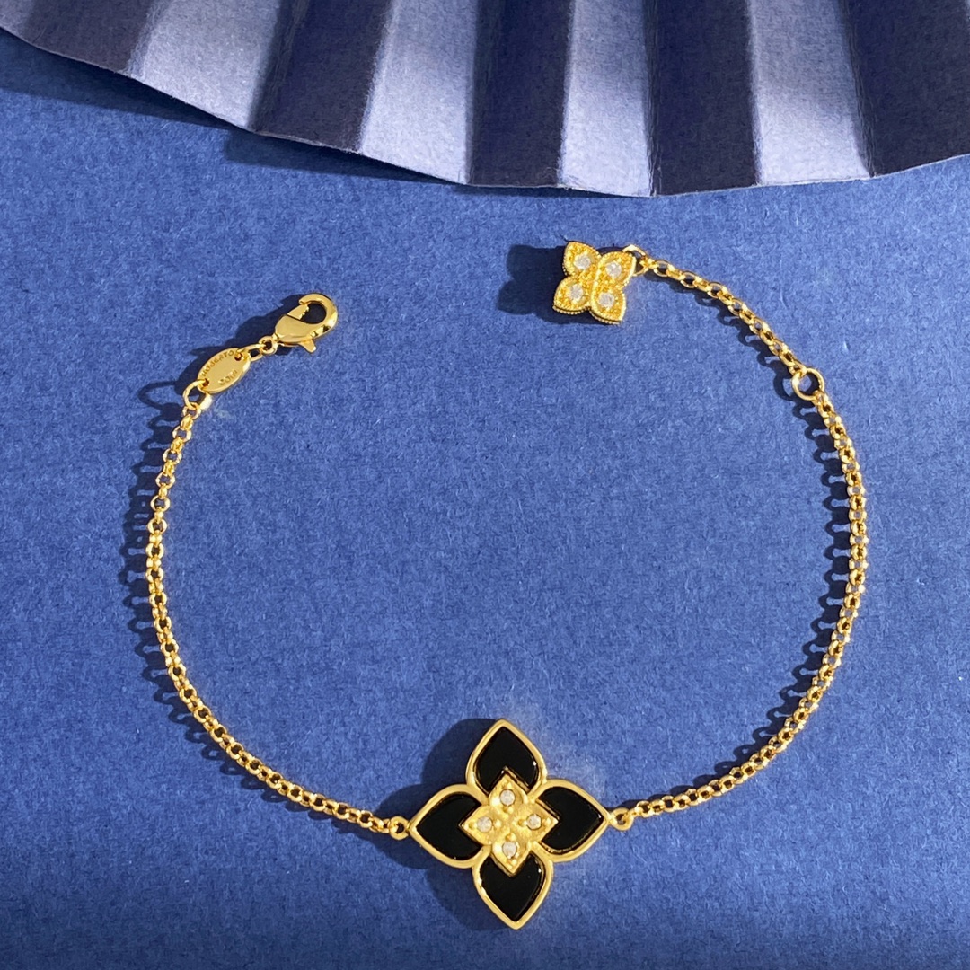 Pulsera Roberto Coin Princesa Veneciana Oro amarillo con malaquita turquesa, rodonita y detalles de diamantes 18cm