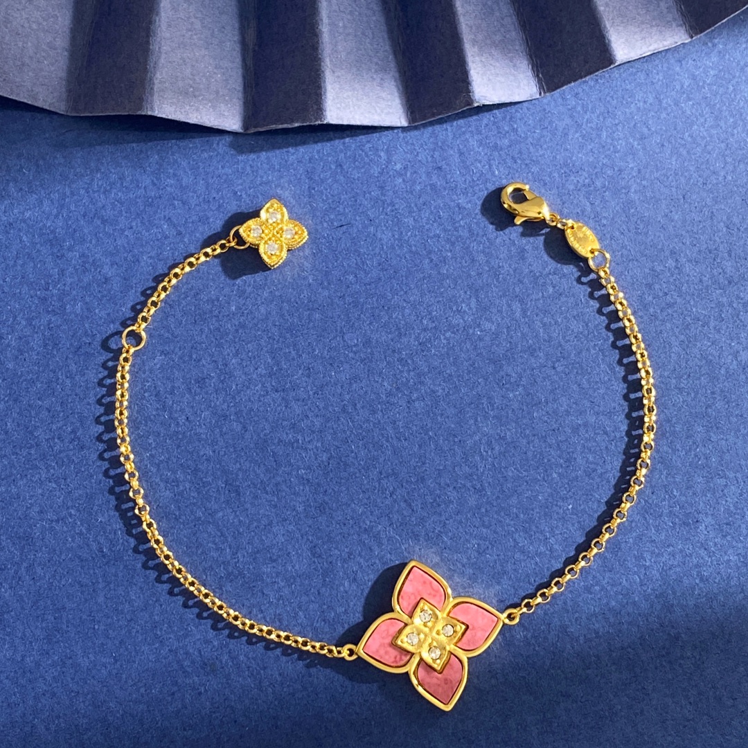 Pulsera Roberto Coin Princesa Veneciana Oro amarillo con malaquita turquesa, rodonita y detalles de diamantes 18cm