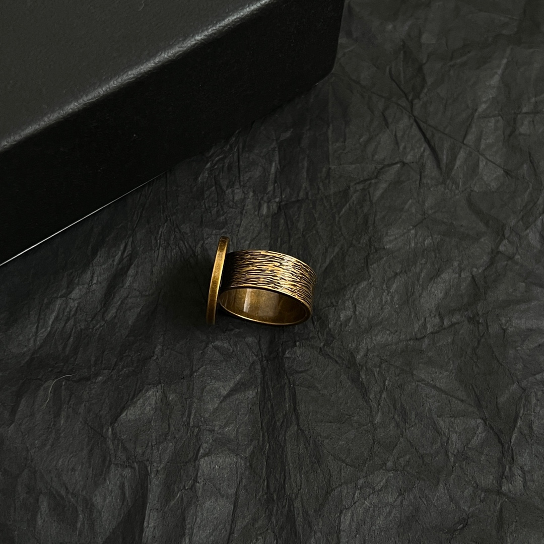 Chanel CC Logo Paris Medallion Signet Ring ring Antique gold-tone metal with black enamel detailing US 7