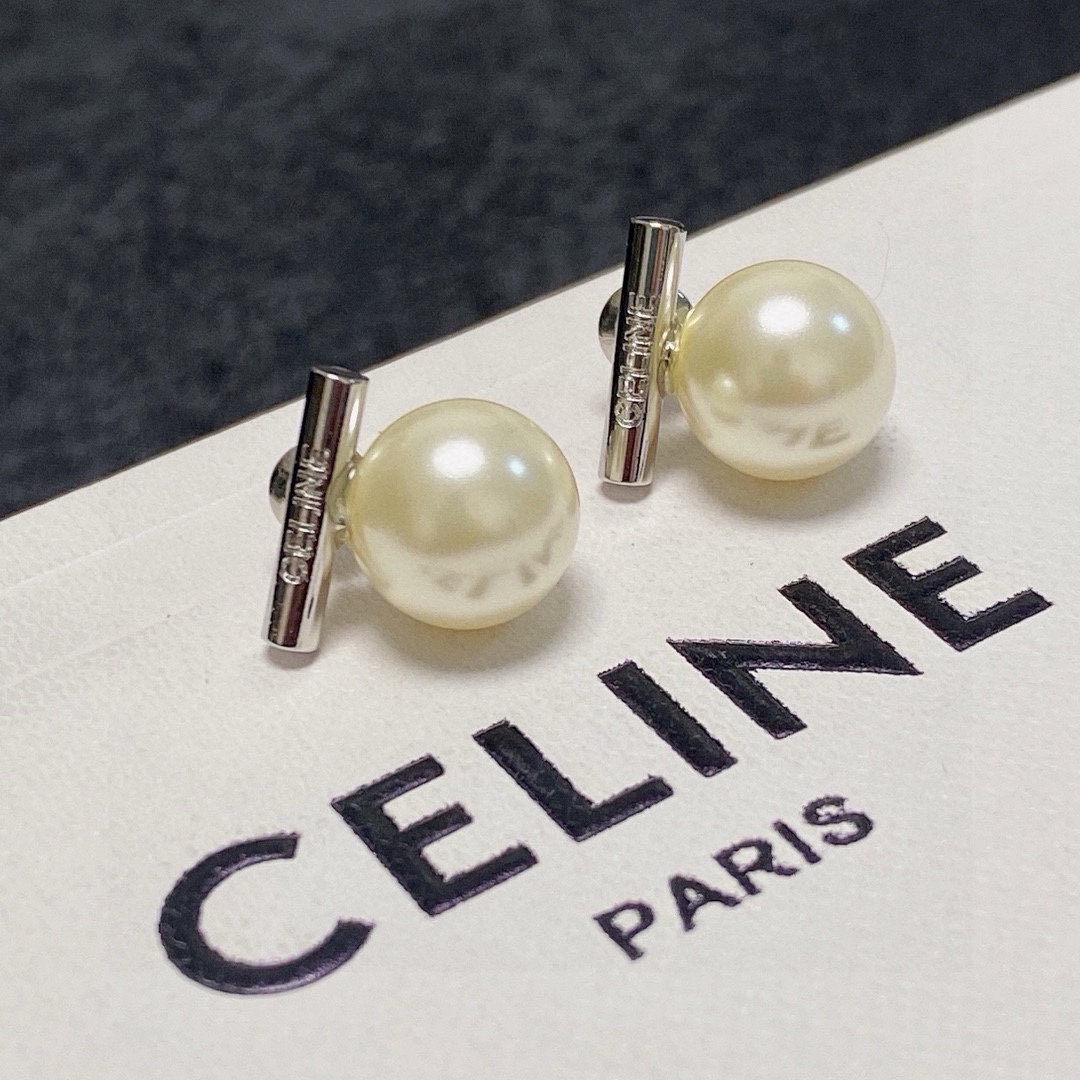 Celine Bar Pearl Stud Earrings earrings Silver-toned metal cream white pearl clear crystal accents One size 10mm pearl diameter 8mm bar length
