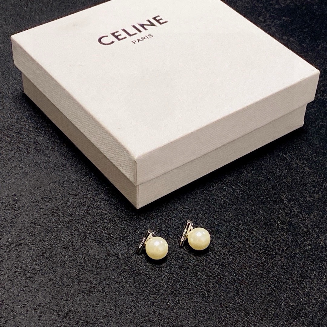 Celine Bar Pearl Stud Earrings earrings Silver-toned metal cream white pearl clear crystal accents One size 10mm pearl diameter 8mm bar length
