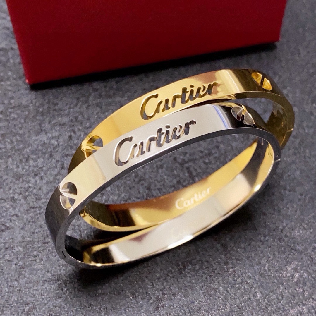 Cartier Love Script Logo Cuff Bracelet bracelet 18k yellow gold 18k white gold no gemstones 17cm