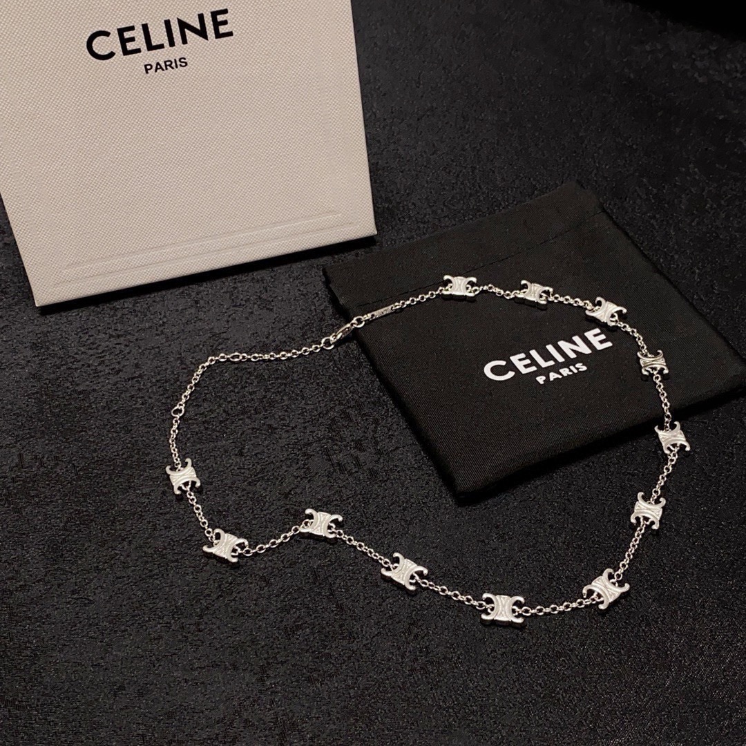 Celine Triomphe Multi Logo Choker necklace Gold-tone metal Silver-tone metal 40cm