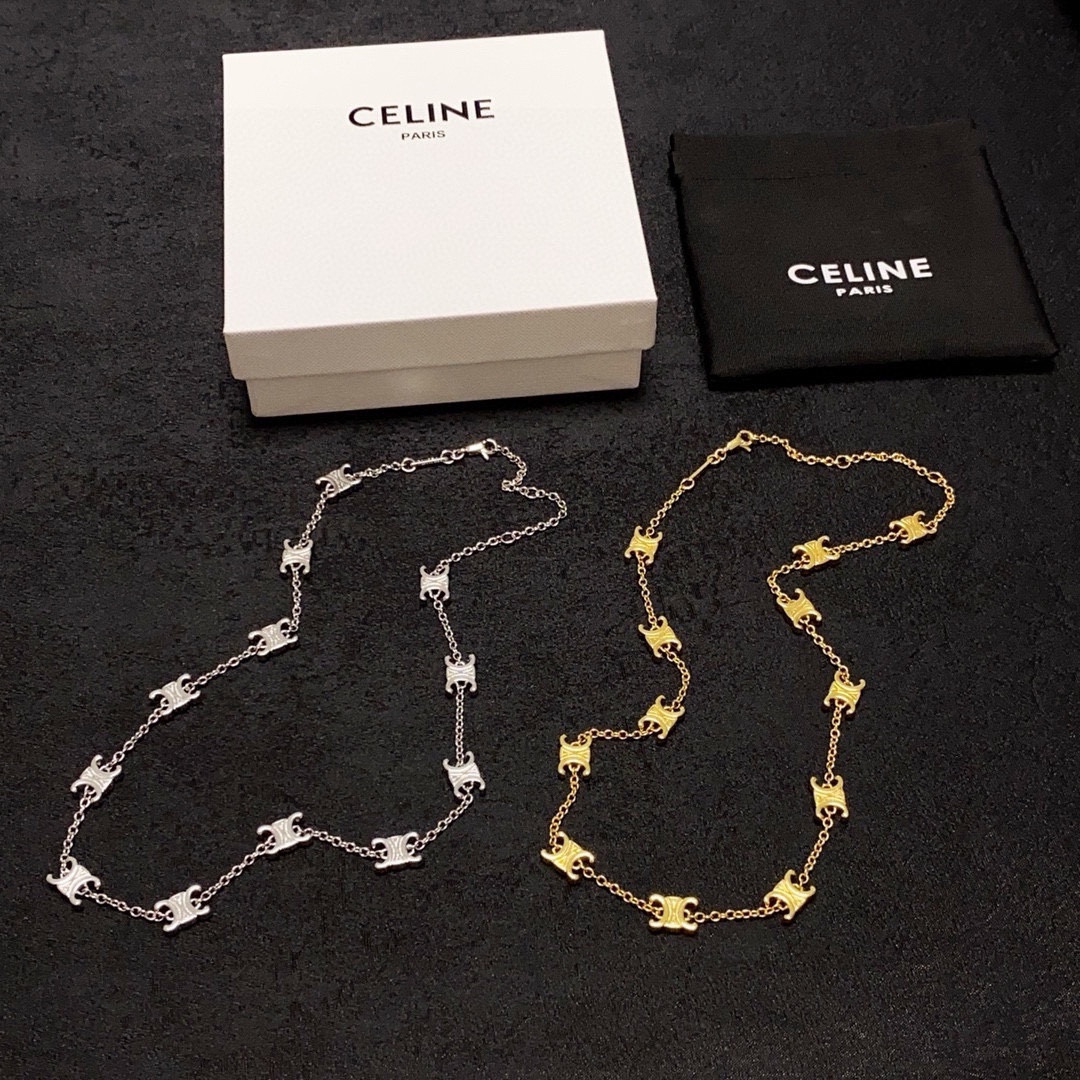 Celine Triomphe Multi Logo Choker necklace Gold-tone metal Silver-tone metal 40cm