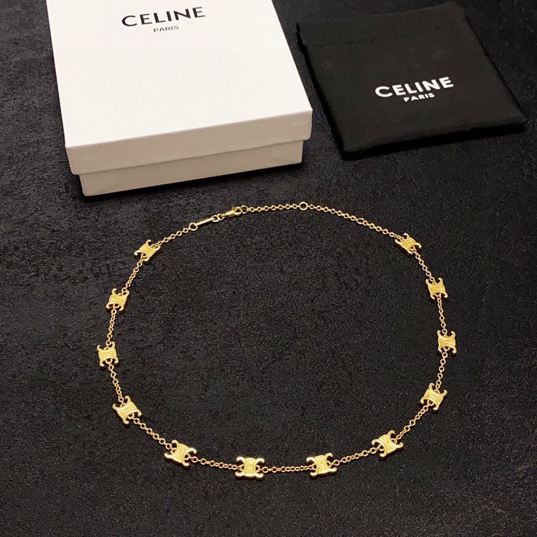 Celine Triomphe Multi Logo Choker necklace Gold-tone metal Silver-tone metal 40cm