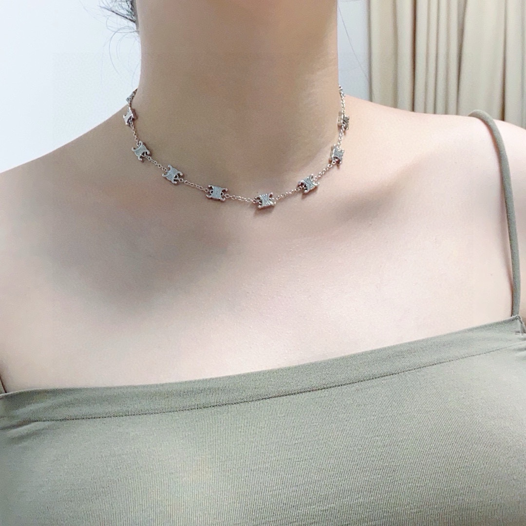 Celine Triomphe Multi Logo Choker necklace Gold-tone metal Silver-tone metal 40cm
