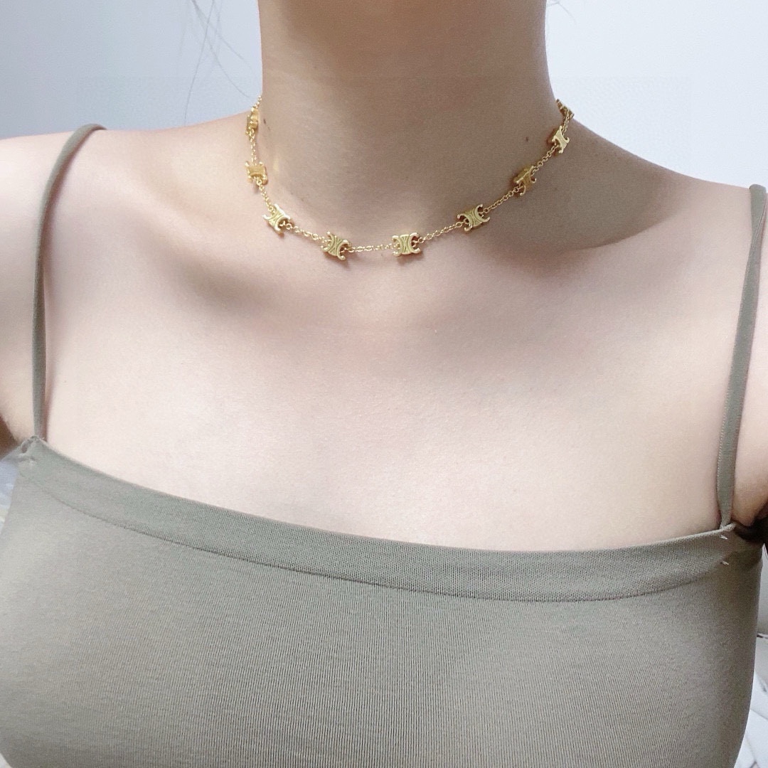 Celine Triomphe Multi Logo Choker necklace Gold-tone metal Silver-tone metal 40cm