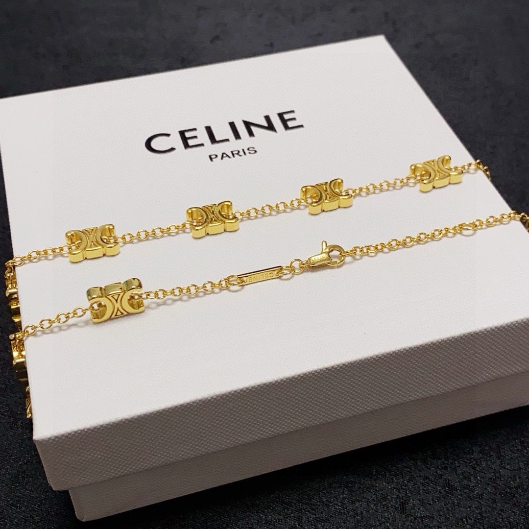 Celine Triomphe Multi Logo Choker necklace Gold-tone metal Silver-tone metal 40cm