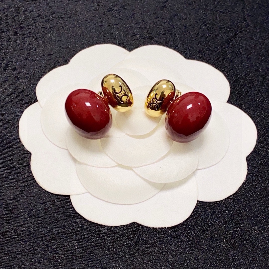 Celine Triomphe Red Resin Double Ball Stud Earrings earrings gold-tone metal deep red resin 1 5cm drop length