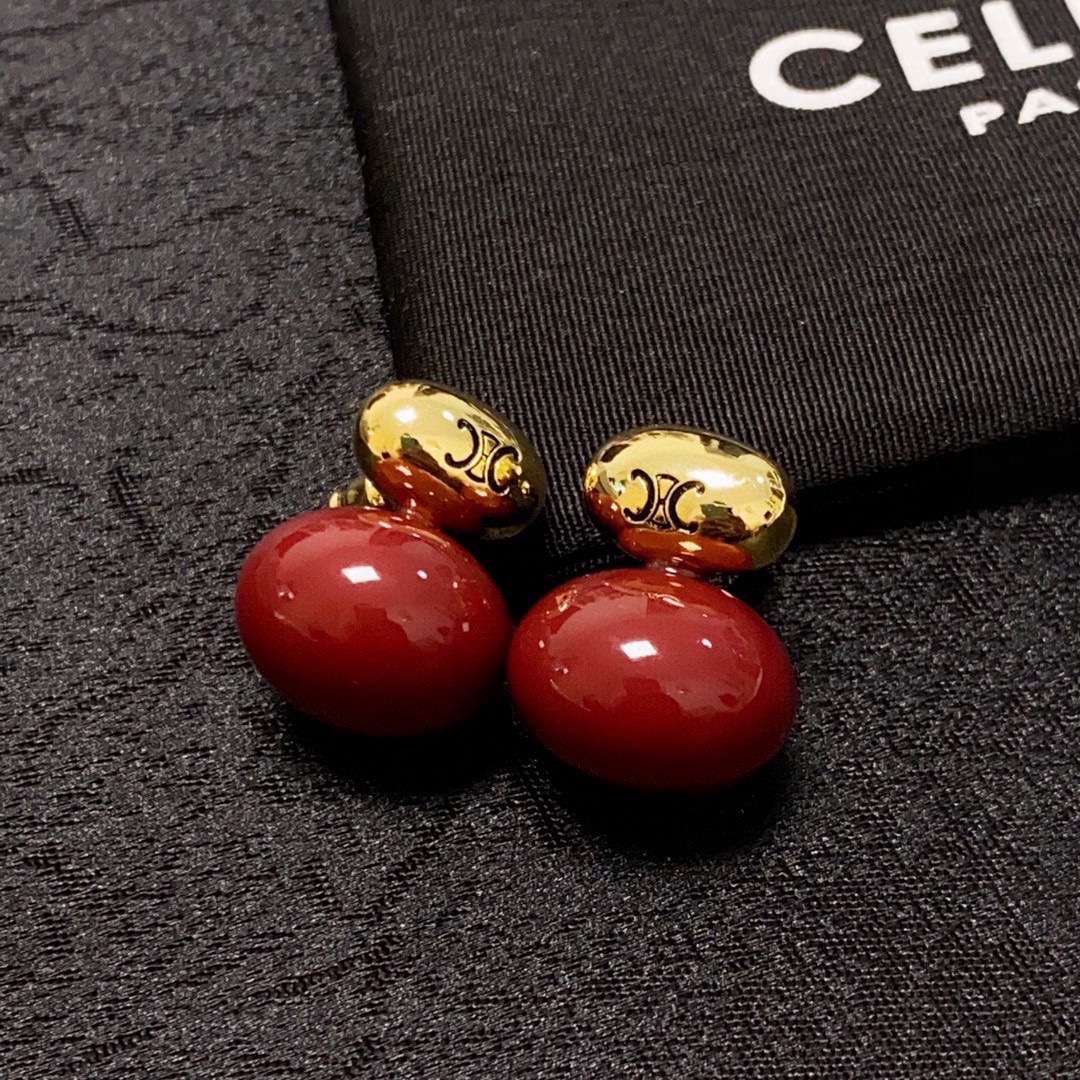 Celine Triomphe Red Resin Double Ball Stud Earrings earrings gold-tone metal deep red resin 1 5cm drop length