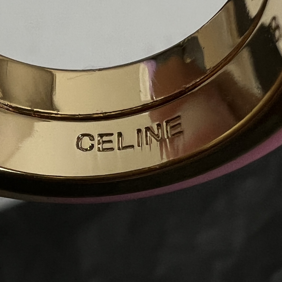 Celine Triomphe Resin Ring ring Gold-tone metal with ivory and pink resin EU 52