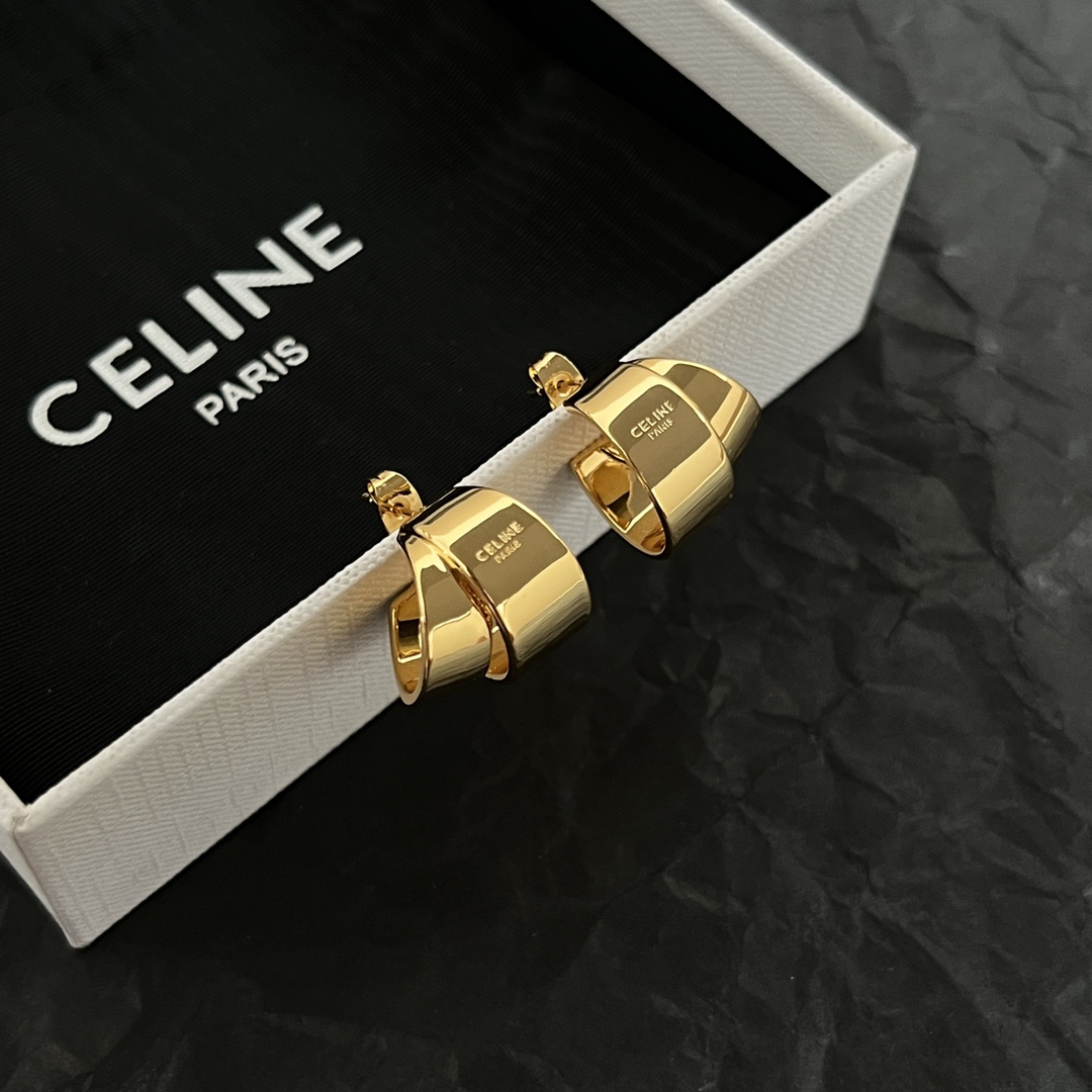 Celine Twisted Fold Hoop Earrings earrings Gold-tone polished metal gold variant silver-tone polished metal silver variant no gemstones 1 5cm diameter