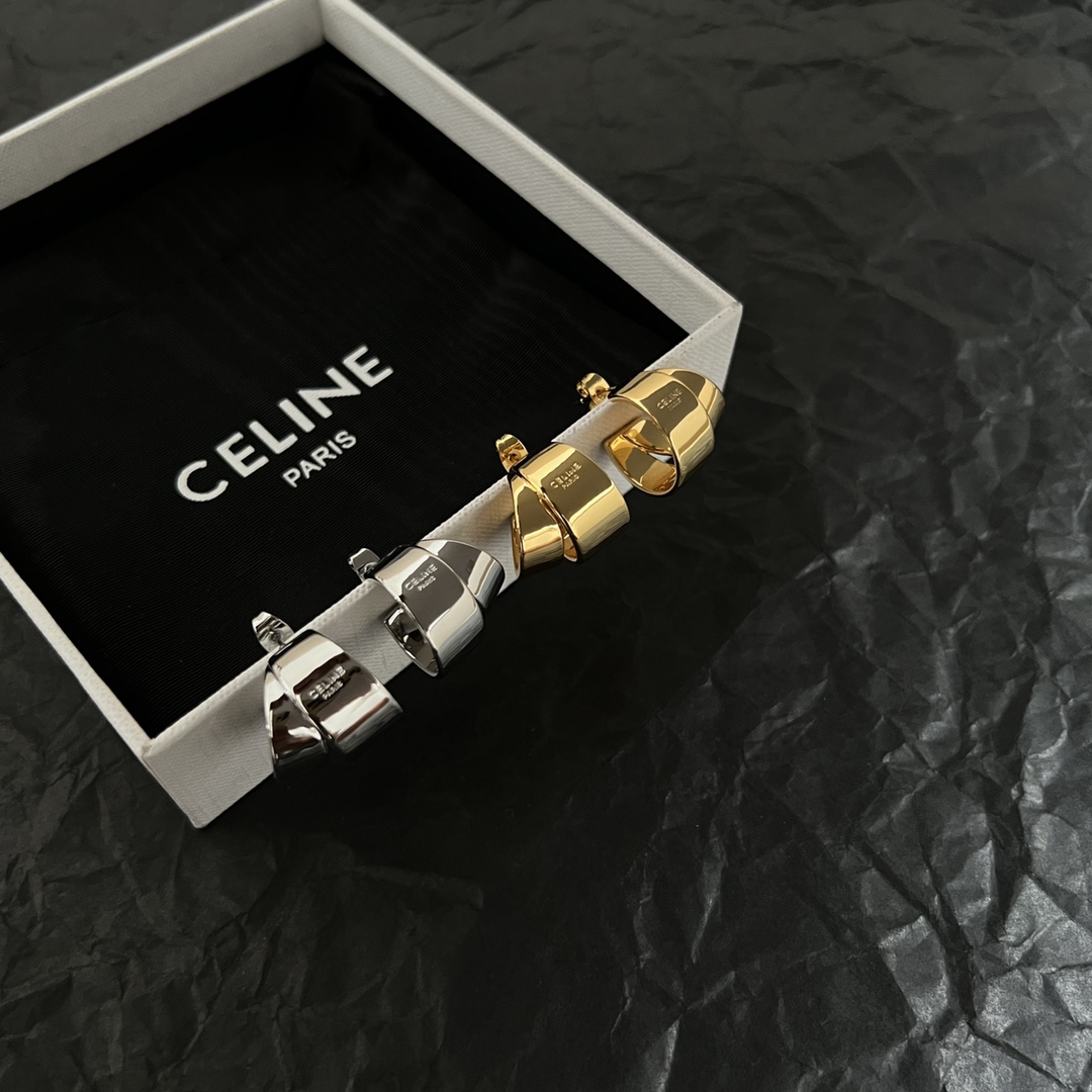 Celine Twisted Cuff Clip-On Earrings earrings silver-tone polished metal no gemstones 1 5cm width