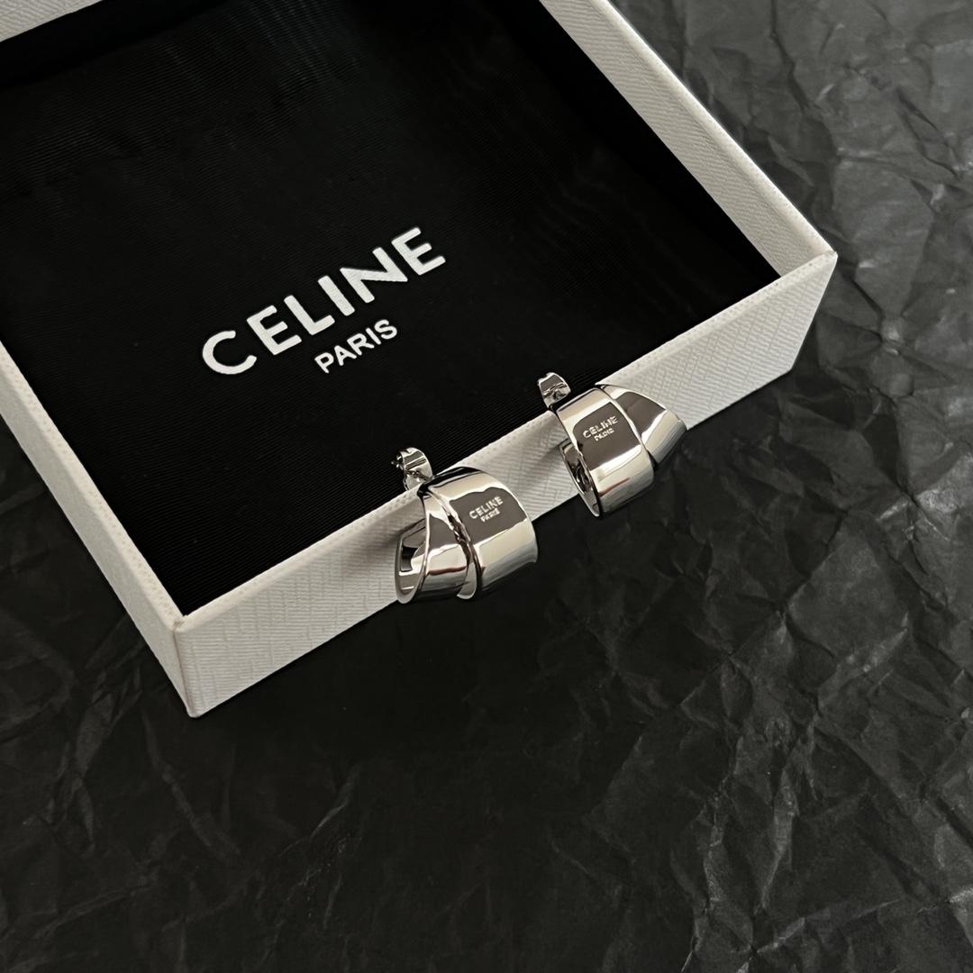 Celine Twisted Cuff Clip-On Earrings earrings silver-tone polished metal no gemstones 1 5cm width