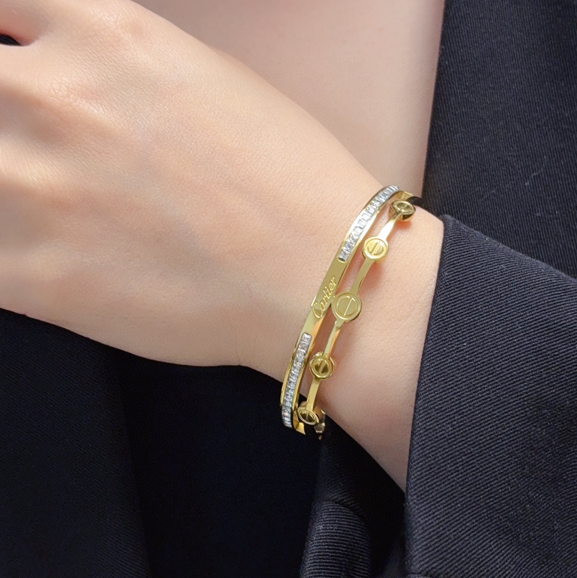 Cartier Love bracelet 18k yellow gold with clear diamond accents 18k white gold with clear diamond accents 17