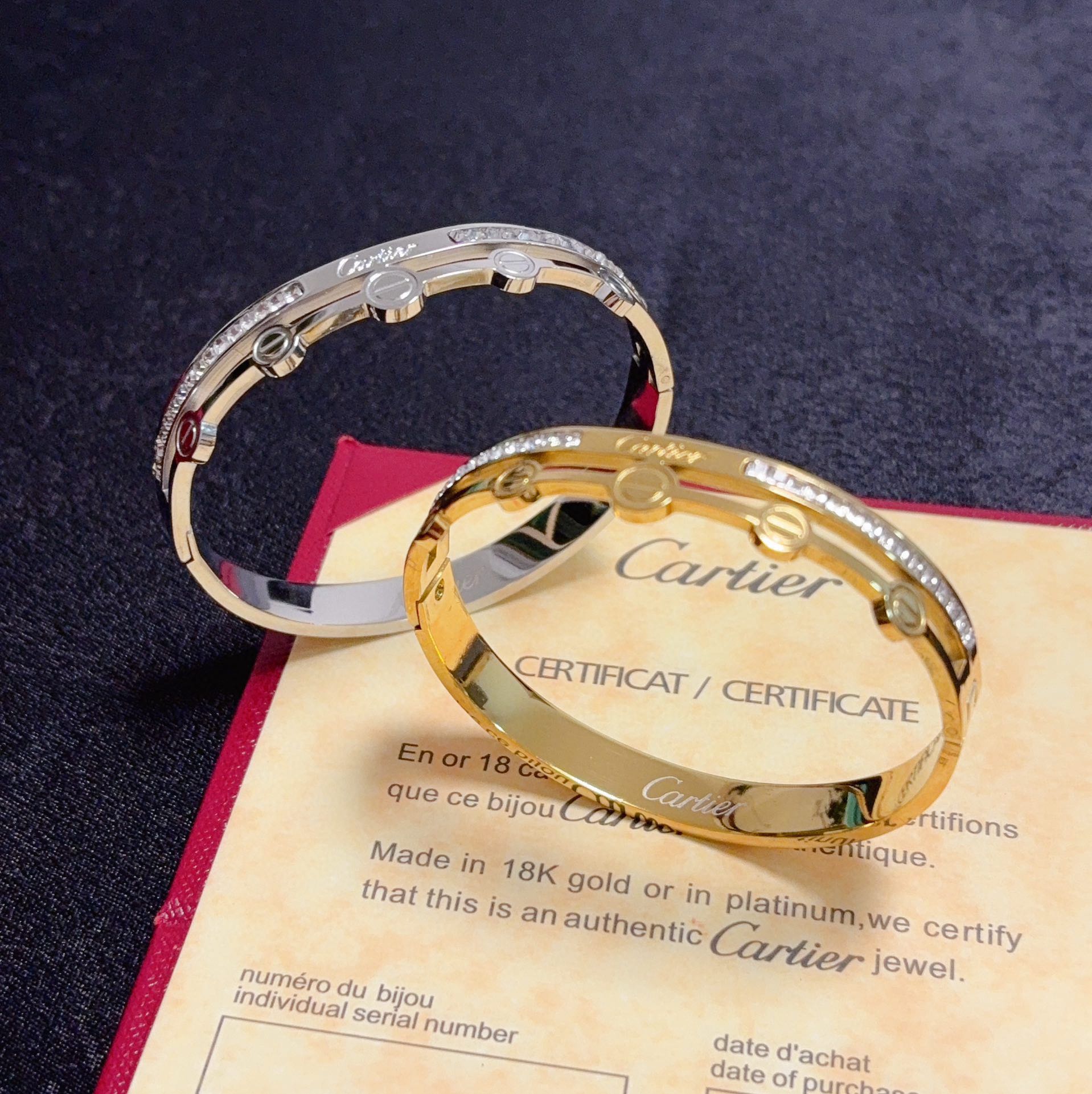 Cartier Love bracelet 18k yellow gold with clear diamond accents 18k white gold with clear diamond accents 17