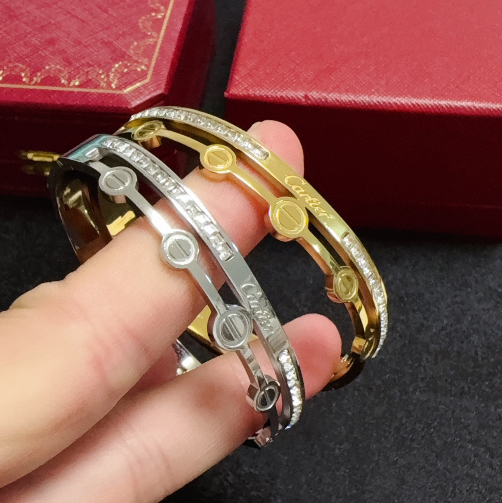 Cartier Love bracelet 18k yellow gold with clear diamond accents 18k white gold with clear diamond accents 17