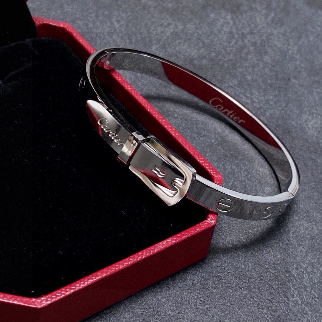 Cartier Buckle Motif Love Bangle bracelet Polished yellow gold-tone metal polished silver-tone metal no gemstones 17cm inner circumference