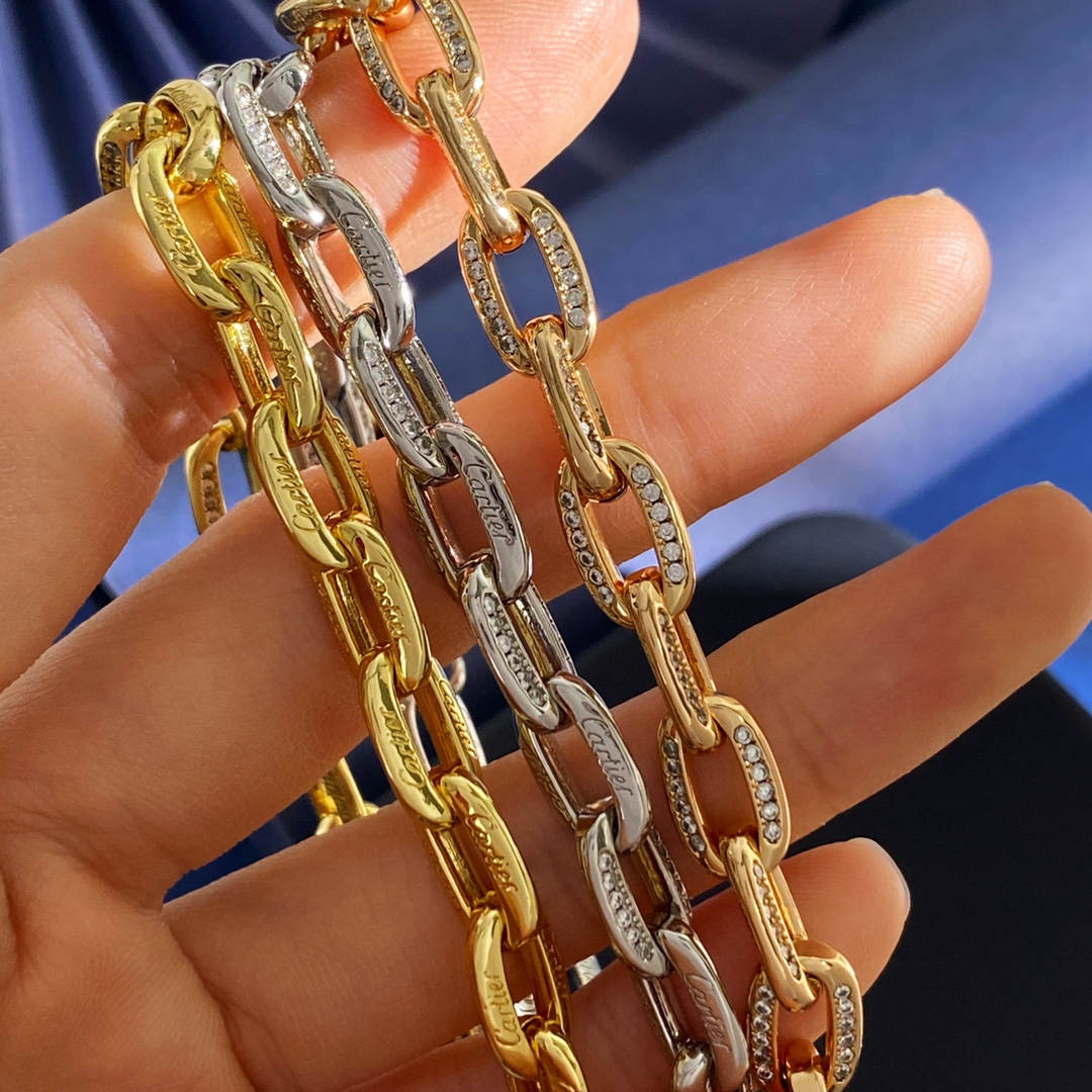 Cartier Santos de Cartier Chain Bracelet bracelet 18k white gold with clear diamond accents 18k yellow gold with clear diamond accents 18k rose gold with clear diamond accents 7 5 inches