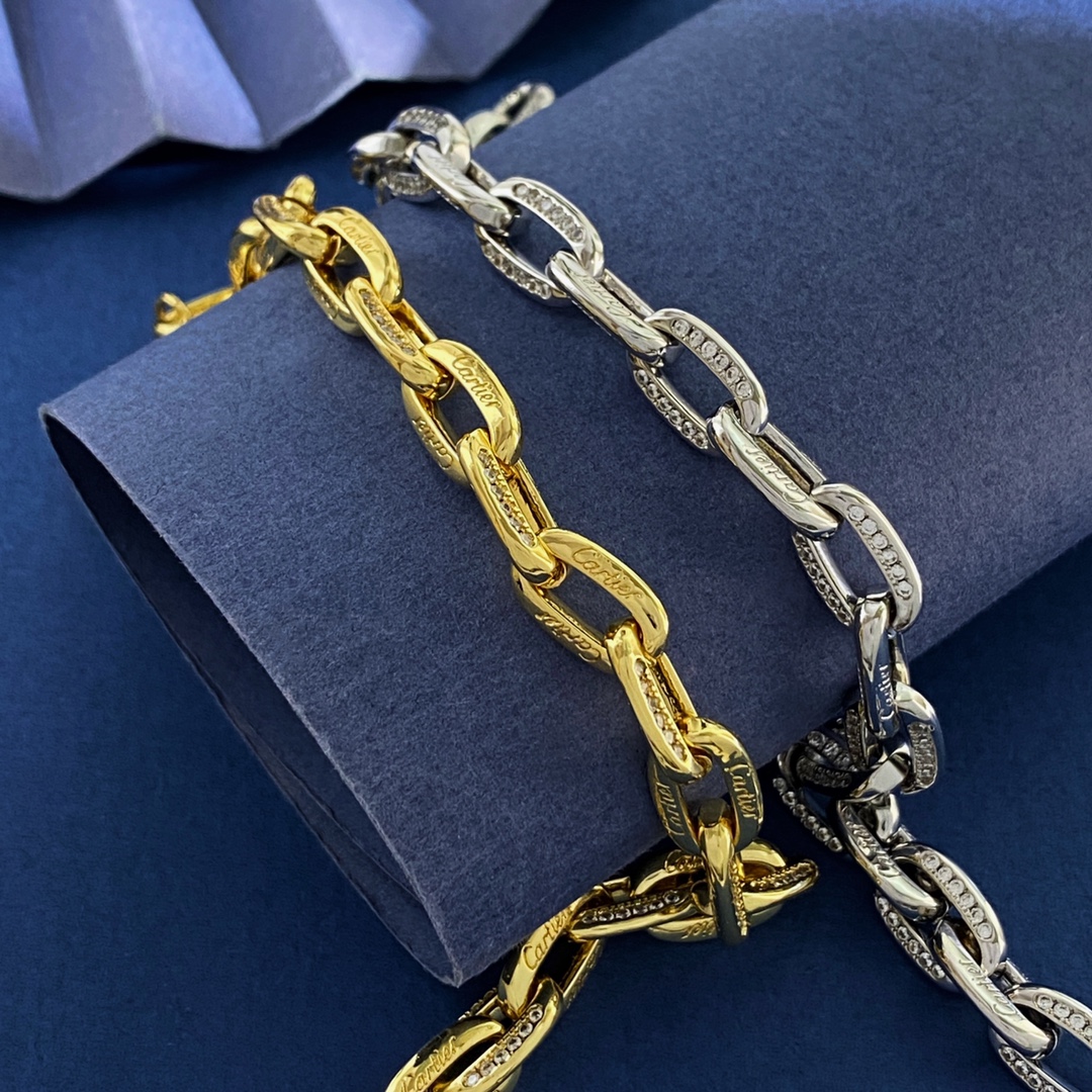 Cartier Santos de Cartier Chain Bracelet bracelet 18k white gold with clear diamond accents 18k yellow gold with clear diamond accents 18k rose gold with clear diamond accents 7 5 inches