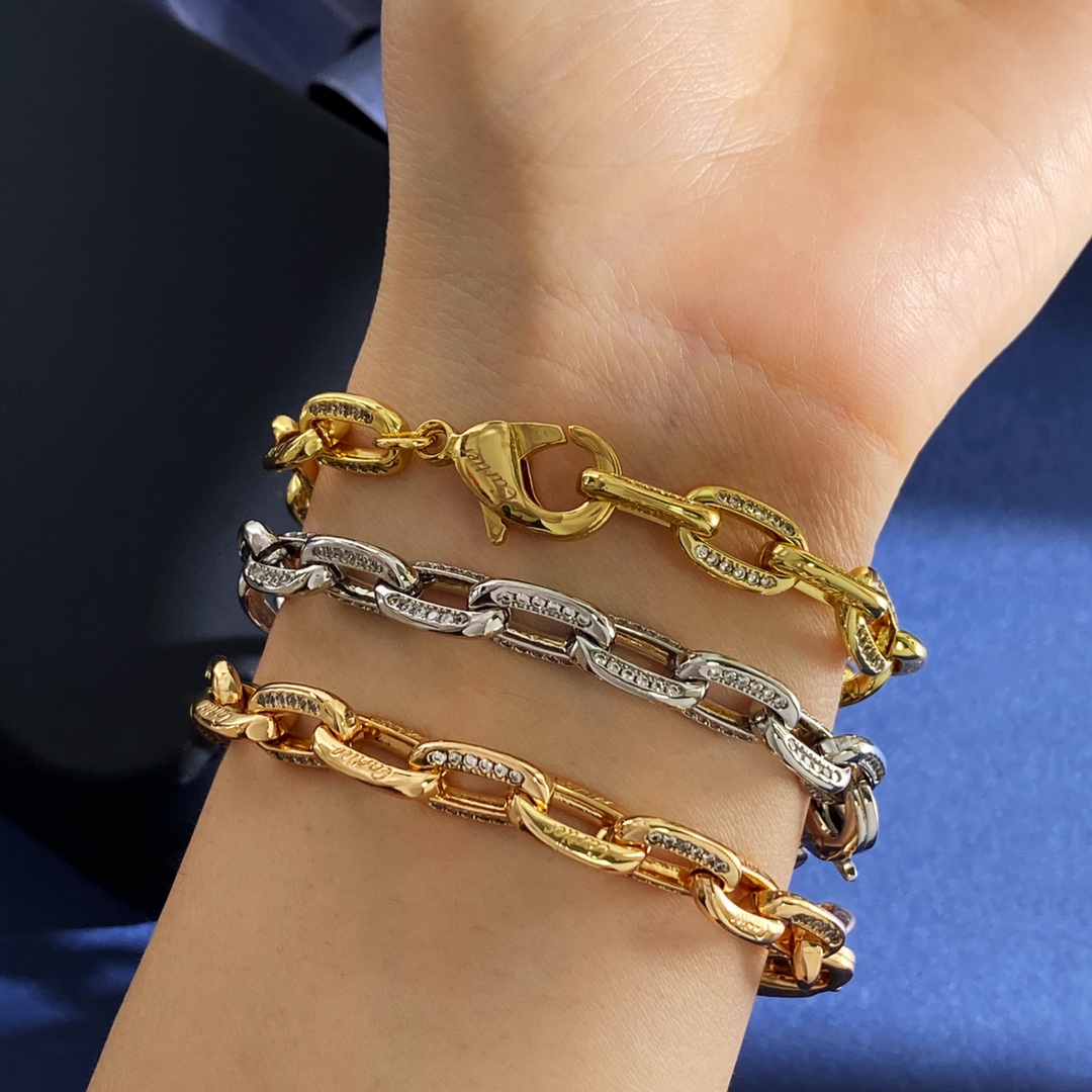 Cartier Santos de Cartier Chain Bracelet bracelet 18k white gold with clear diamond accents 18k yellow gold with clear diamond accents 18k rose gold with clear diamond accents 7 5 inches