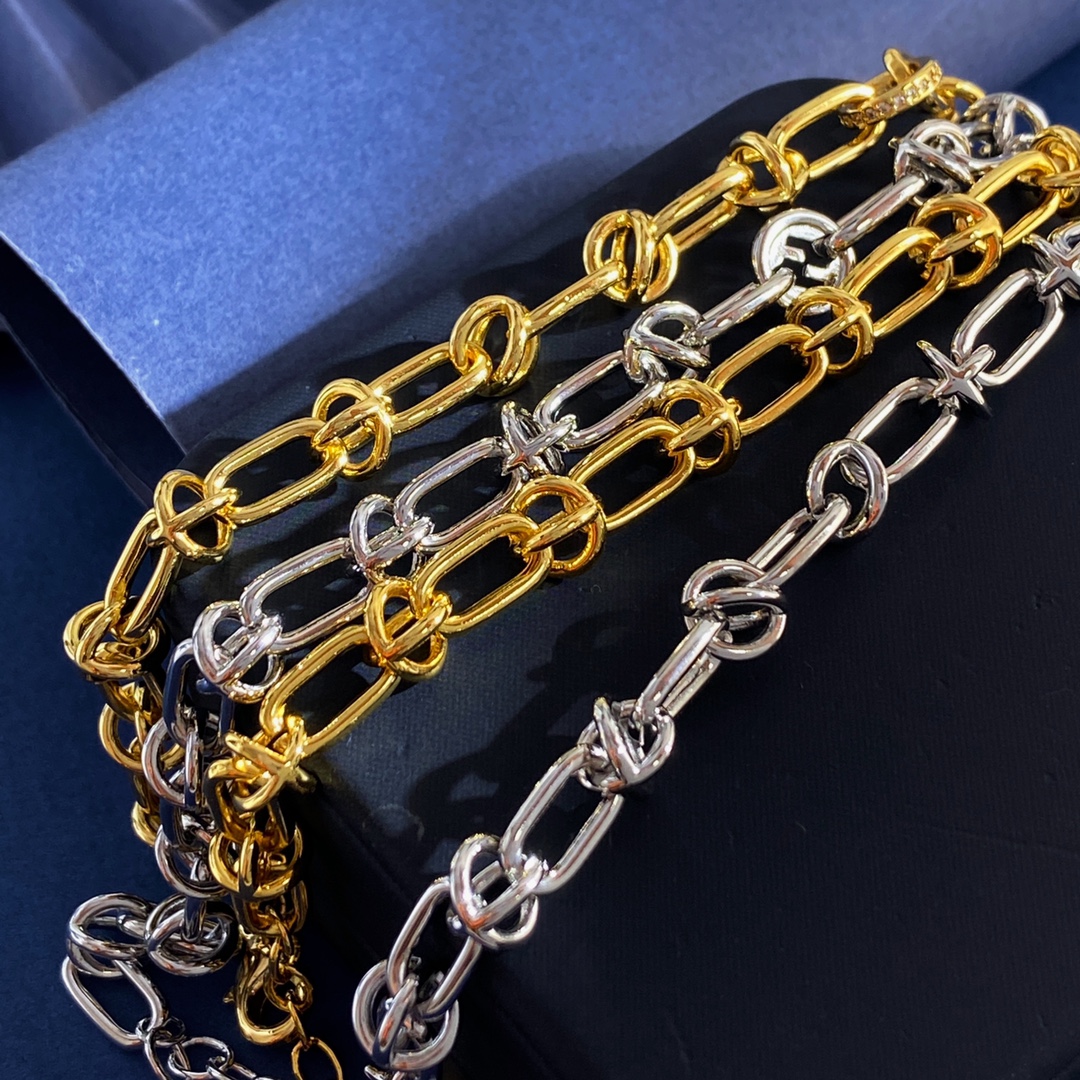 Fendi EverRound necklace Two-tone gold and silver metal with clear crystal accents and black enamel FF logo details 40cm with 5cm extender