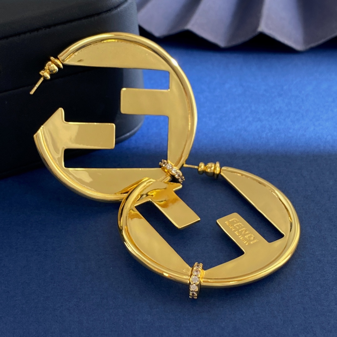 Fendi Fendi EverRound earrings Two-tone gold and silver metal with clear crystal accents 4 5cm diameter