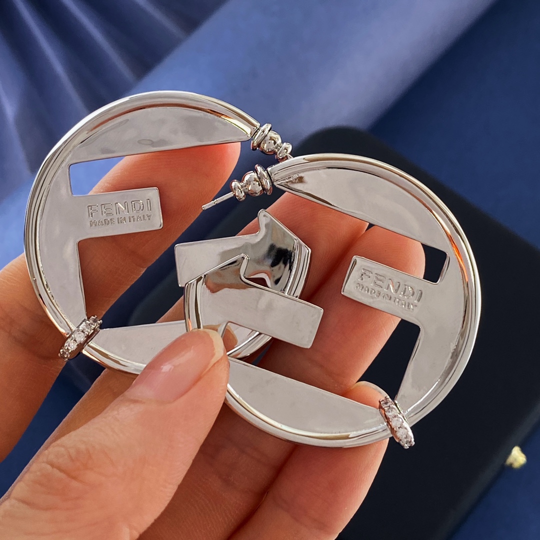 Fendi Fendi EverRound earrings Two-tone gold and silver metal with clear crystal accents 4 5cm diameter