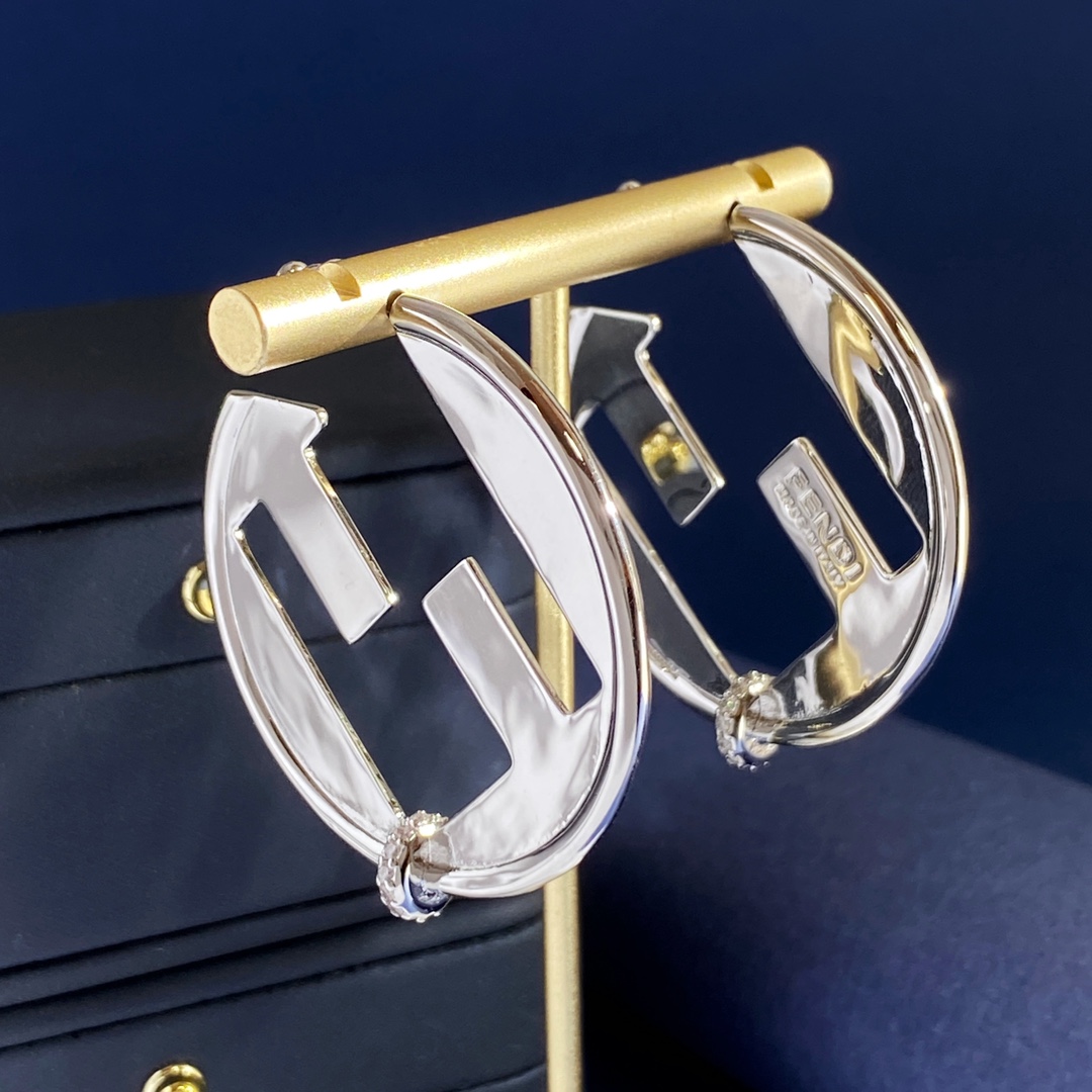 Fendi Fendi EverRound earrings Two-tone gold and silver metal with clear crystal accents 4 5cm diameter