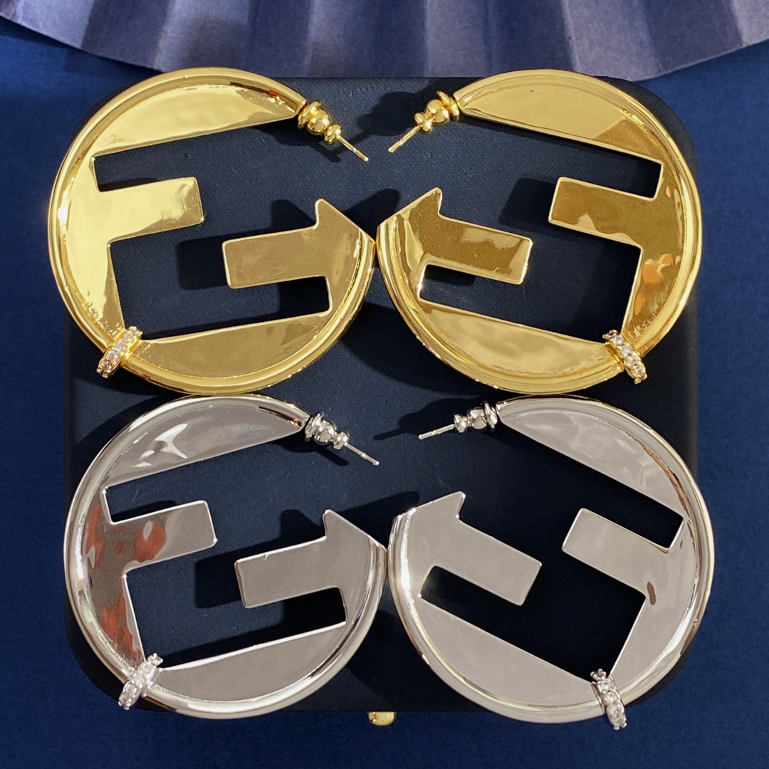 Fendi Fendi EverRound earrings Two-tone gold and silver metal with clear crystal accents 4 5cm diameter