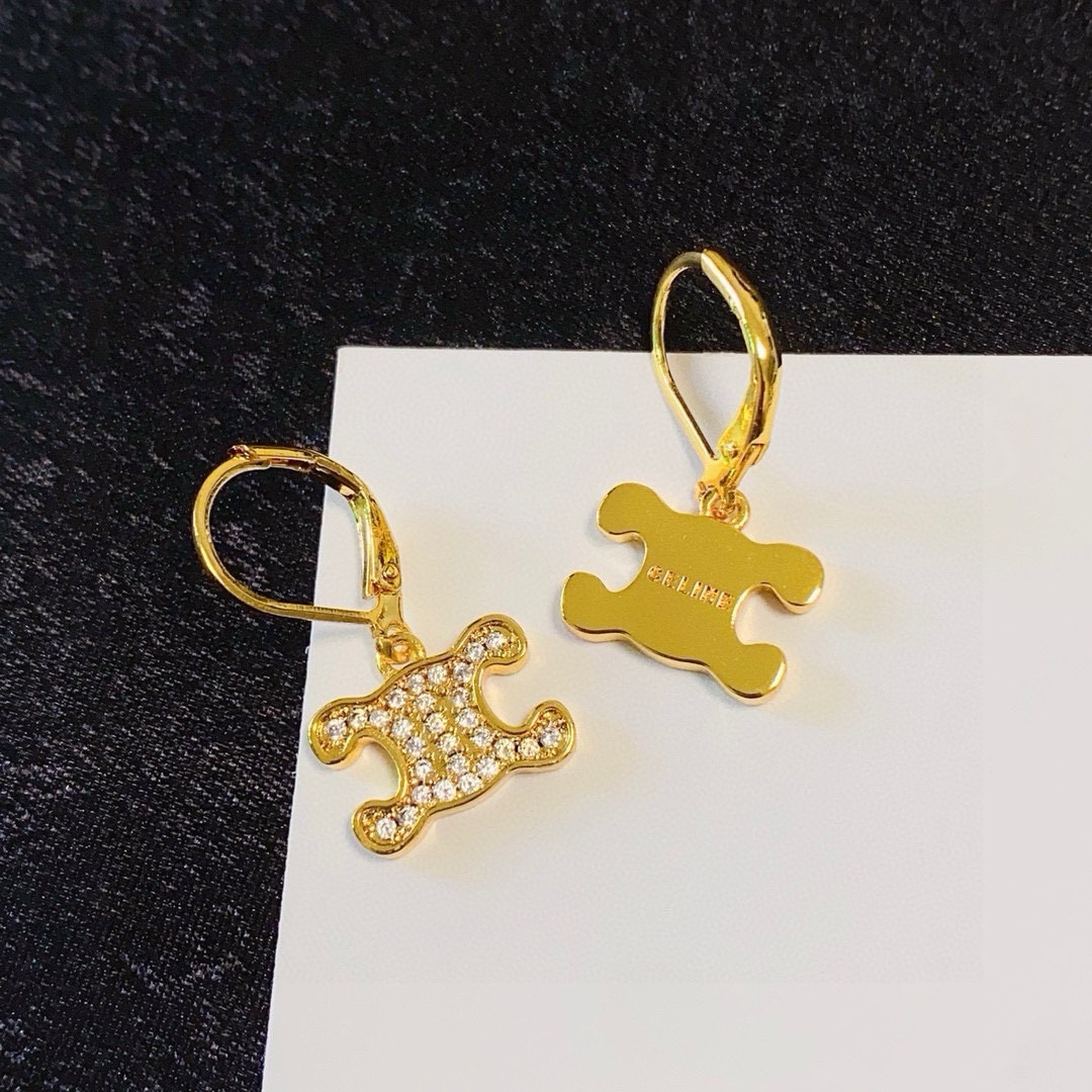 Celine Triomphe Crystal Drop Earrings earrings gold-tone metal with clear crystal accents 1 5cm drop length