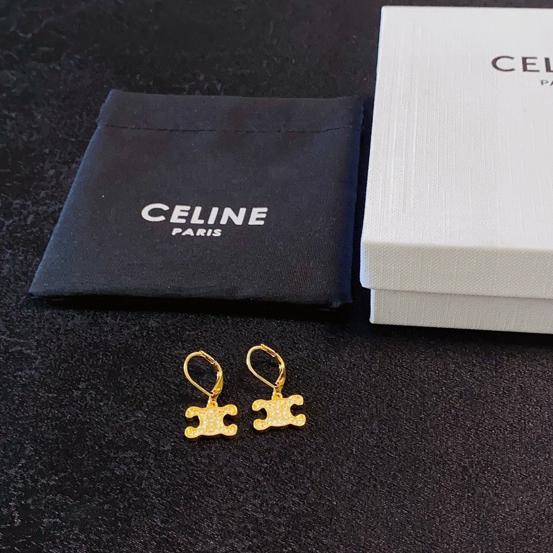 Celine Triomphe Crystal Drop Earrings earrings gold-tone metal with clear crystal accents 1 5cm drop length